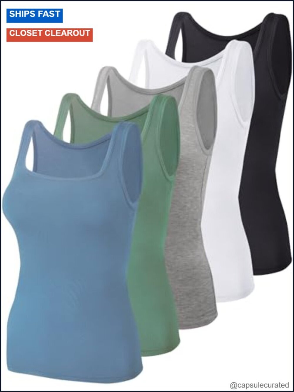 5 Pack Square Neck Sleeveless Tank Tops Soft Viscose Spandex Undershirts